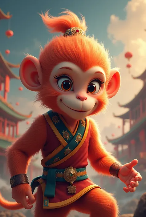 Sun Wukong the young orange monkey king from Chinese mythology, With a humanized face