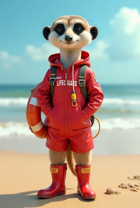 MEERKAT WITH LIFEGUARD CLOTHES AND BOOTS.
