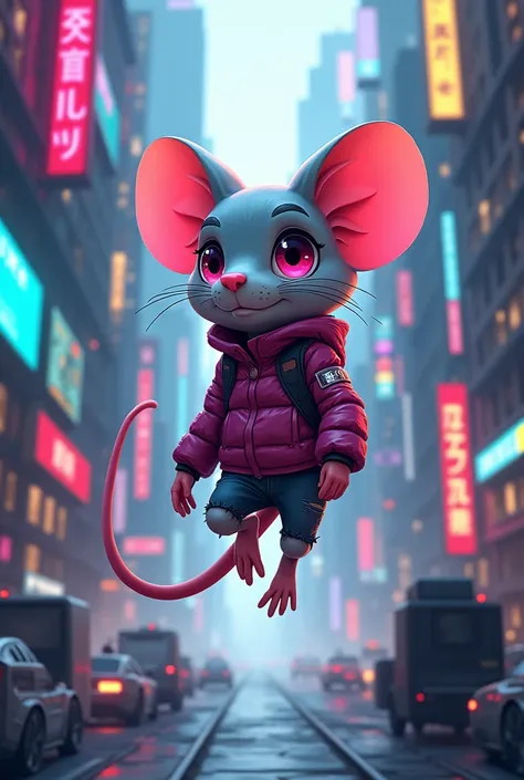 create a 2D video game with cyber-futuristic animation.  With a female character like a female rat as the protagonist