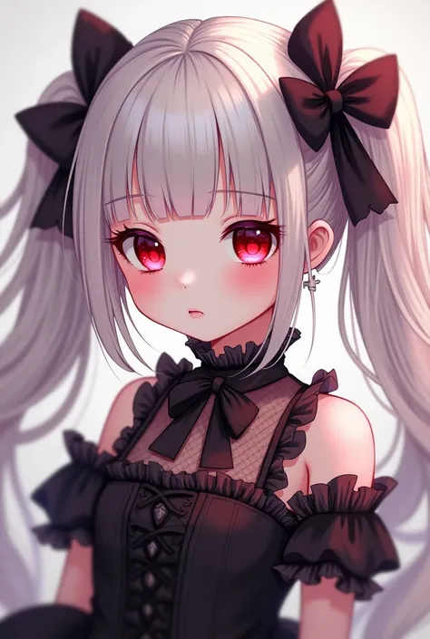  1 girl,Red eyes, Twin Tails,ribbon, Illustration ,Gothic Lolita,Light blush,