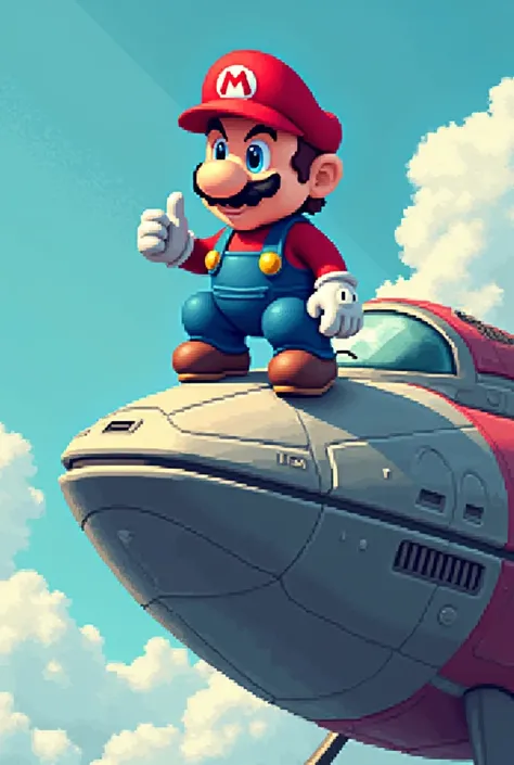 Create Mario Pequeno on top of the browser ship in pixel ART side image
