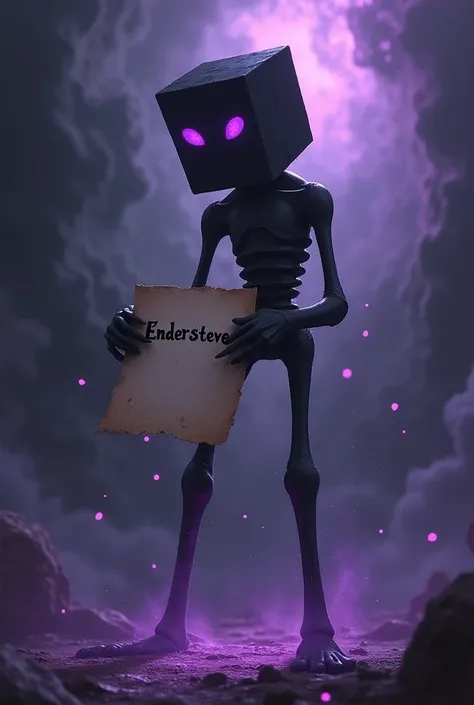 Draw an Enderman with a paper that says EnderSteve 