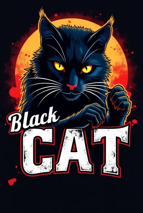 “Create a bold and dynamic logo for a music band called [THE BLACK CAT], featuring black cat imagery like mascots, music or equipment, and a strong, vibrant color palette. The logo should convey strength and team spirit, and be ideal for use on uniforms, m...