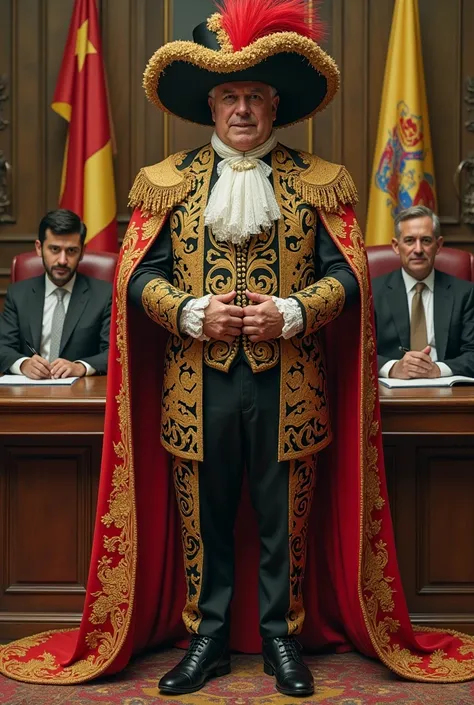 Generate the clothing of a congressman in reference to satire against Spaniards 
