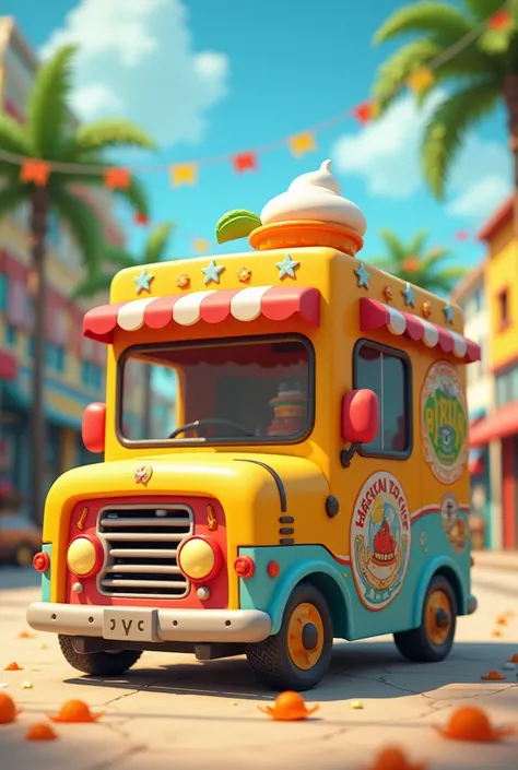 Square toy box of an ice cream truck with Brazilian characteristics