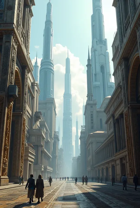  image of a futuristic city with ancient architecture and a vanishing point