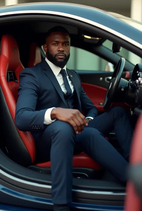 A picture of a black guy inside a Bugatti car