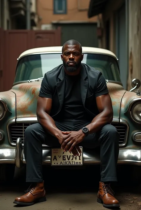 strong black man, Sitting in front of a car, capa album