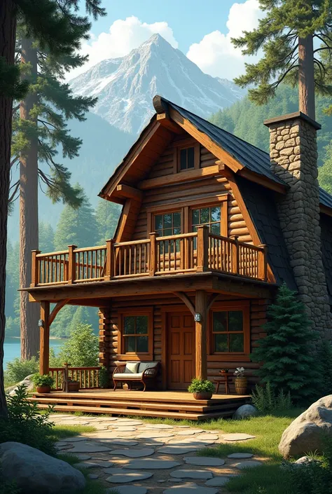 I want a terrace on the second level in the back of a cabin