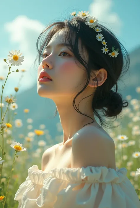 Heavenly Summer, Poetic Ore;, ultra realistic, High End Photography, cinematic lighting, highly detailed, best quality, masterpiece, smooth, sharp focus, painting by katsuya terada by range murata by akiman by JUNNY, female