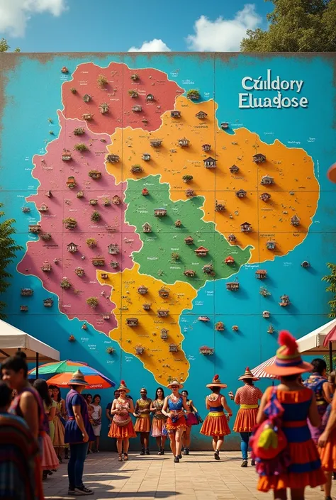  Carnival festival where the 4 regions of Ecuador are divided on the map, costa, Sierra, Amazonia and Galapagos representing each others traditions 