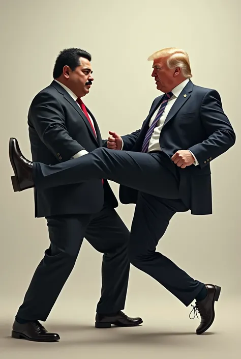 Nicolás Maduro being kicked by Donald Trump