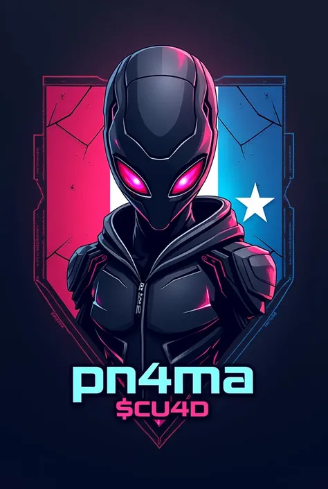 Make a gamer logo with the name PN4MÁ  $CU4D ,  related to an alien and the flag of Panama 