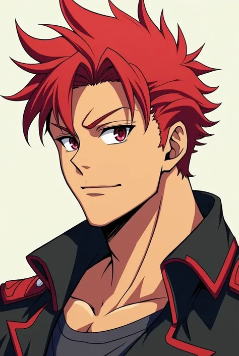 give me an anime charcter with red hair and very main charcter vibe also manly also make into a small profile picture
