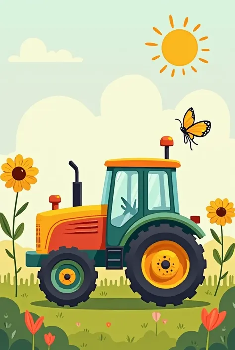 Create a birthday invitation idea for a two year old baby who has tractors that look pretty letter but doesnt have a  just in the background 