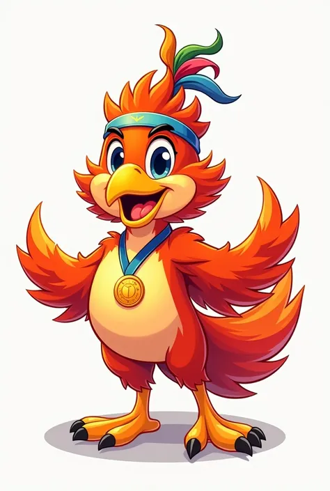  clip art for me an image of a Phoenix mascot that has a body from head to toe, that he is smiling ,  create something unique and with a lot of creativity, Add a ribbon to his head too , Act as if it were a , Its as if he were the actual mascot of the Olym...