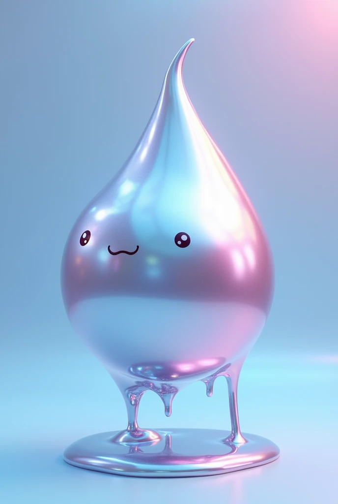 create a mascot, Being a melted drop of feminine silver in the colors blue and pink, Being a slightly humanoid persona