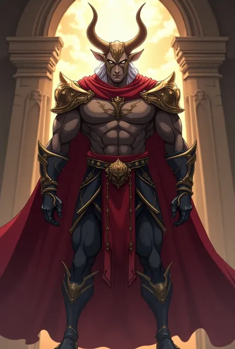 An anime-style Lord King that represents the imposing Taurus sign ,  inspired by knights of the zodiac but without armor