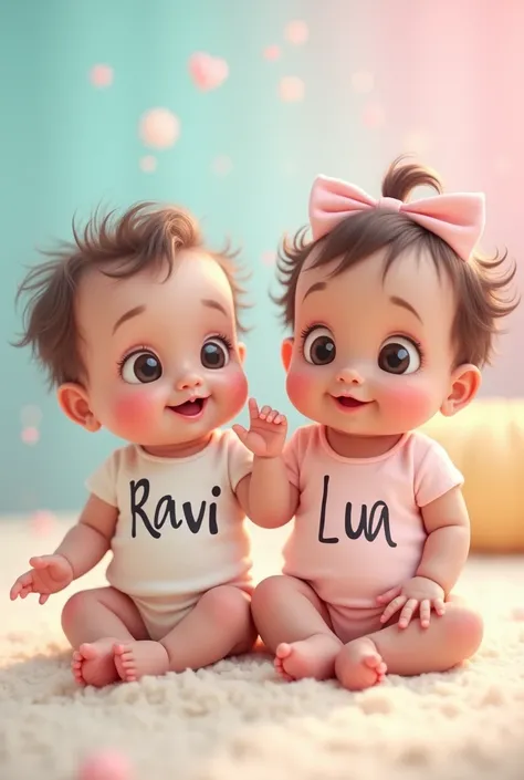 Image of babies with clothes written on Ravi and Lua
