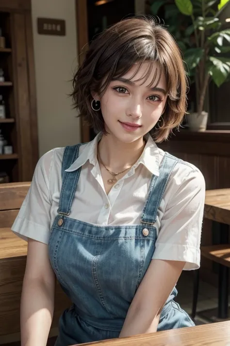 (Zaid G),nffsw:1.2,(超realistic:1.50),(realistic:1.4),highest quality,table top, Super high resolution (realistic: 1.4),22-year-old female clerk at a famous cafe.,(break　White cotton collared shirt with store name:1.2),break　denim hot pants,(break　Please we...