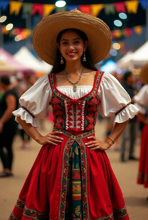 A Latin American costume exhibition event decorated by various Latin American countries where there are many people from different countries and has stands selling the products of " Juan Valdes ",  other stands of the beer brand  "Kunstman "  and other win...