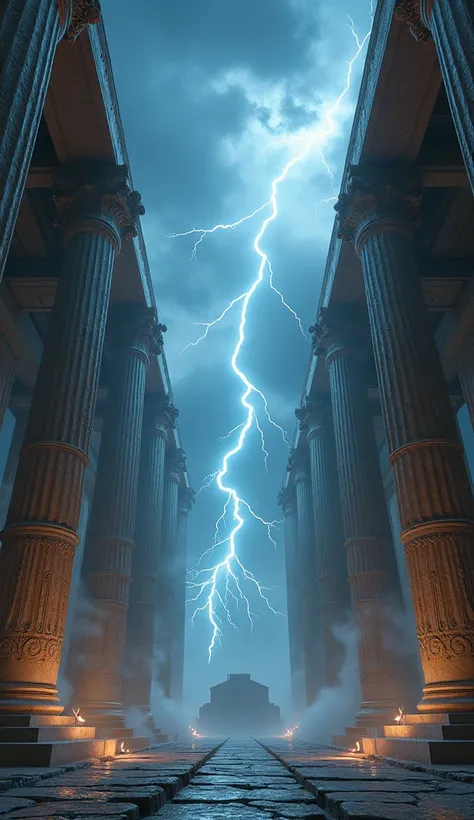 Greek mythology thunder inside a temple without people 