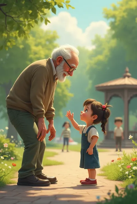 A grandpa became dizzy in a park with his granddaughter 