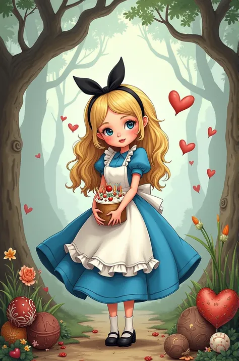  Alice in Wonderland-themed birthday message, in Spanish, The text has to say  " happy birthday my brosi " 