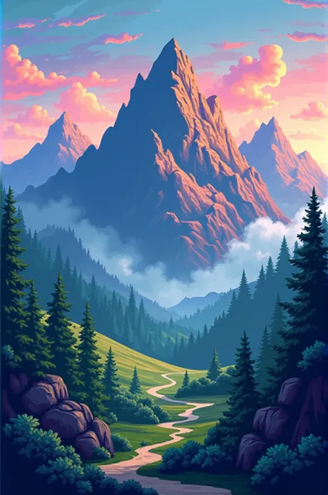 You can create the background of a video game, this must be of a mountain with the cameras perspective from above and it must be pixel art