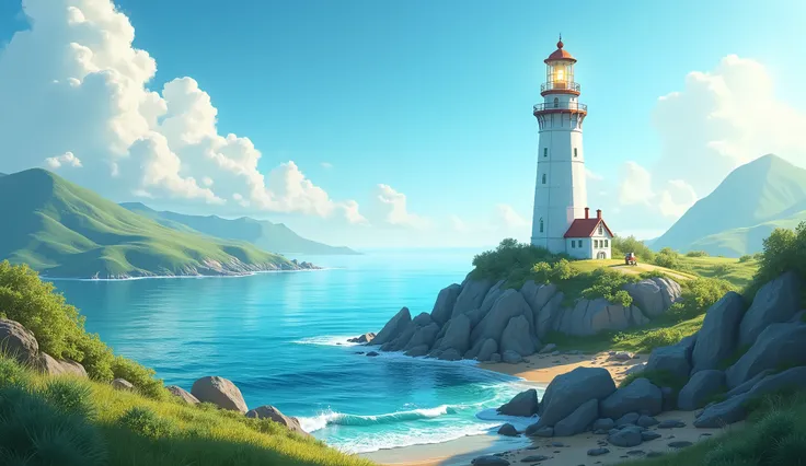 beautiful landscape with a lighthouse, by day 