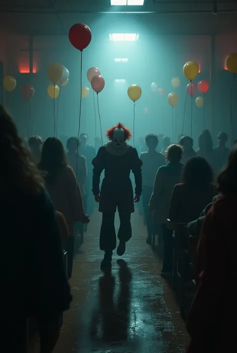 While the friends were playing in the auditorium ,  the lights started to flash and the clowns appeared out of nowhere .  The party turned into a nightmare when the clowns started chasing the students . one by one,  they were caught in a series of grotesqu...