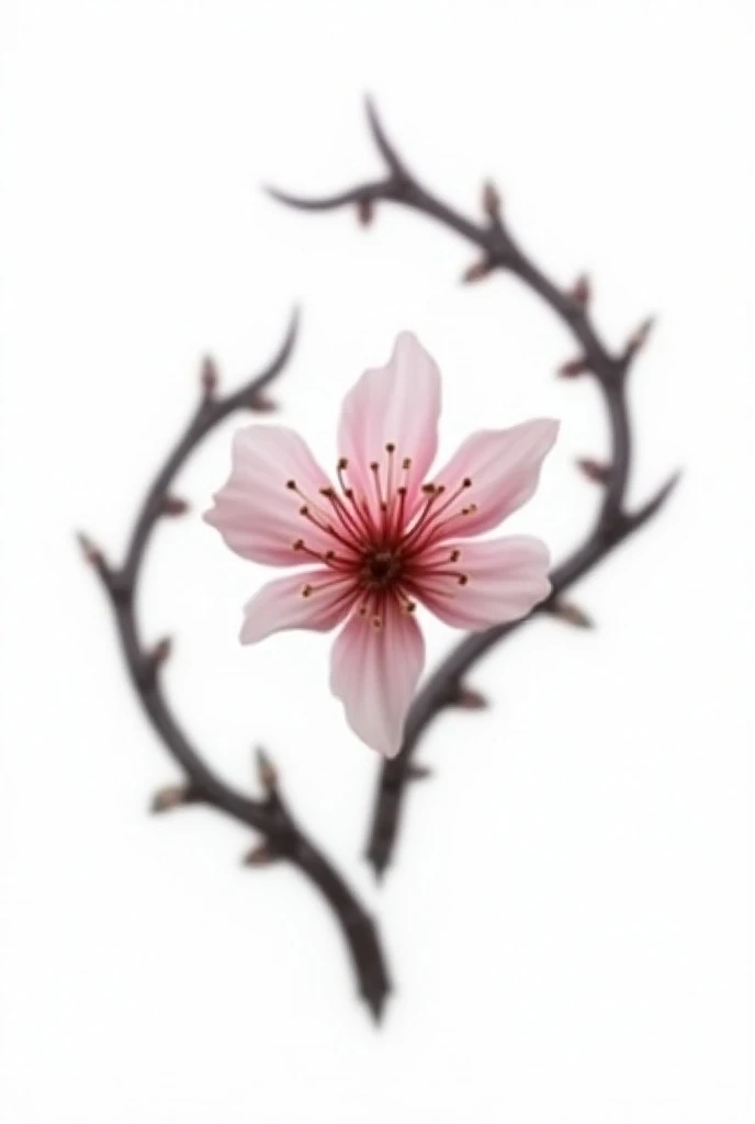 Small Sakura flower image with striking thorns showing darkness on a white background