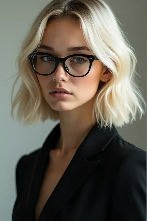  A blond person, of lenses, with black clothes , Pretty person 