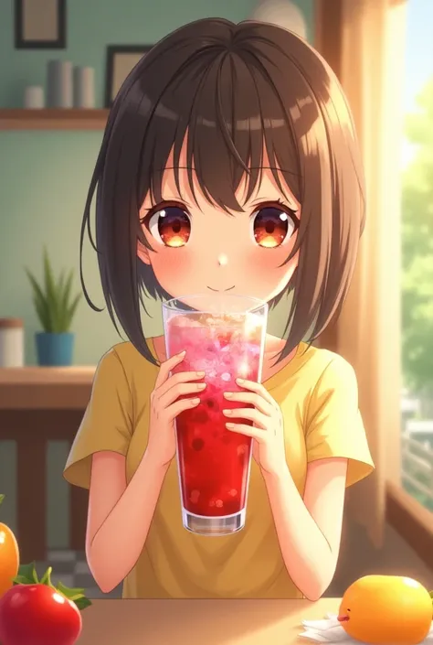 Anime  girl drinking juice