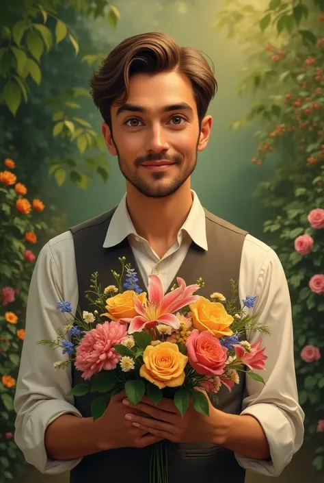 Richard with flowers in his hands