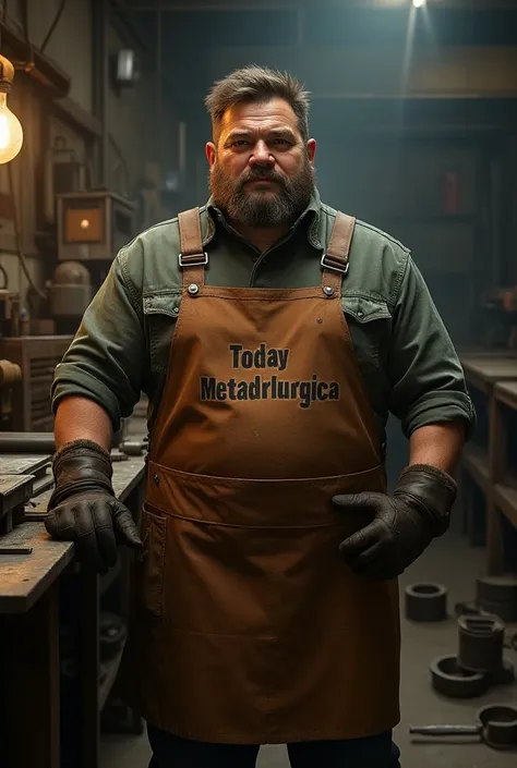 Make a welder with an apron and written on the apron today Metallurgica