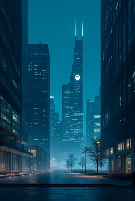 city, only cool colors, modern urban, the company, night, not human,