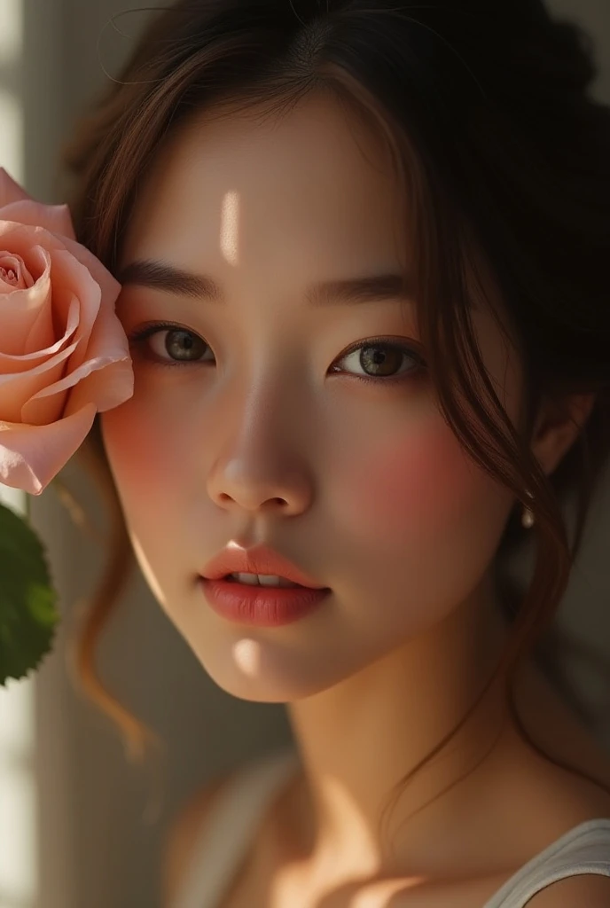 Beautiful woman　Heavy Love 　Rose　 face focus 