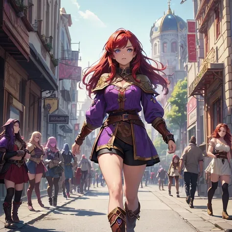 Masterpiece, HD, High Resolution, Best Quality, High Quality, High Details, Super Detailed. High fantasy genre, fantasy artwork. Solo character alone. “Warcraft styled aesthetic”.
{{(A 14-years-old scarlet-red-haired barbarian-girl:(appearance: fair skin. ...