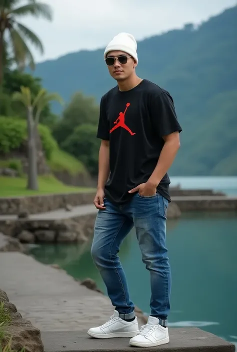 Instructions

Copy

Realistic photography. Professional model shooting. Young Indonesian man wearing white beanie and sunglasses looks handsome. and slightly athletic body Wearing black jordan shirt with blue jeans. White Jordan shoes. Leaning with a cool ...