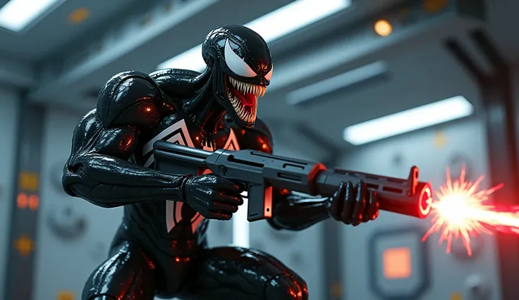 Venom possesses aliens，Full-body photos，high - tech，Laser laser，Delicate picture