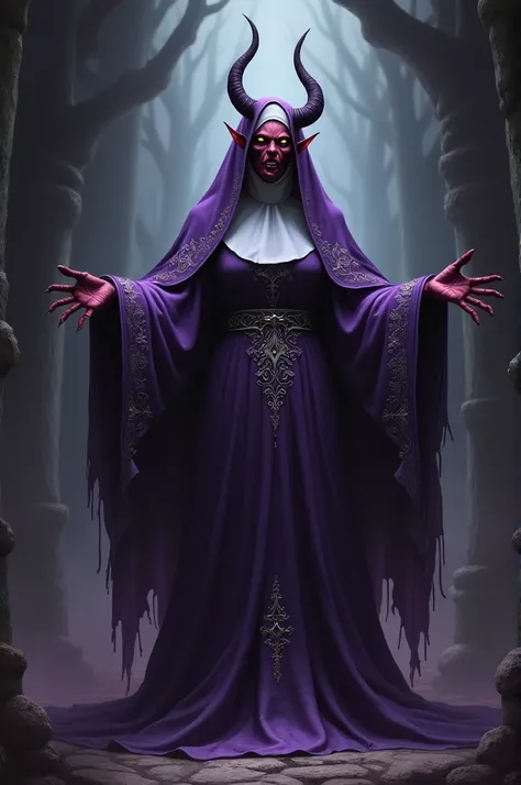 The devil wearing a purple nun suit