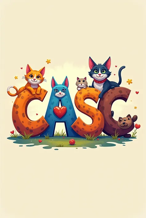 Make a creative and colorful logo with these CAASC letters and that each one is shaped like Cats and Dogs