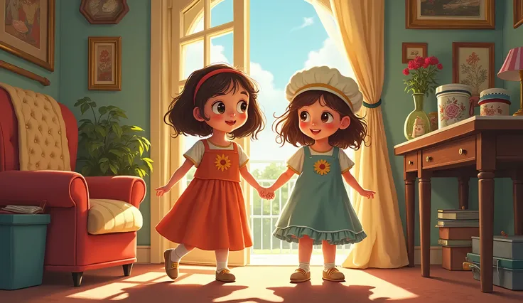 Illustrations by "Maria Clara and Aurora: An Adventure at Grandma&#39;s House" Obs: Maria Clara is  and has light brown hair and Aurora is  and has light brown hair 
