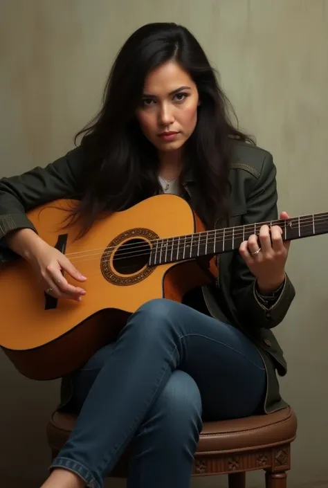 Create an image of María Corina Machado playing a guitar 