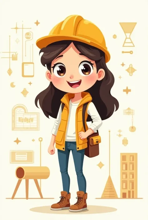 Architect girl cartoon half body 

