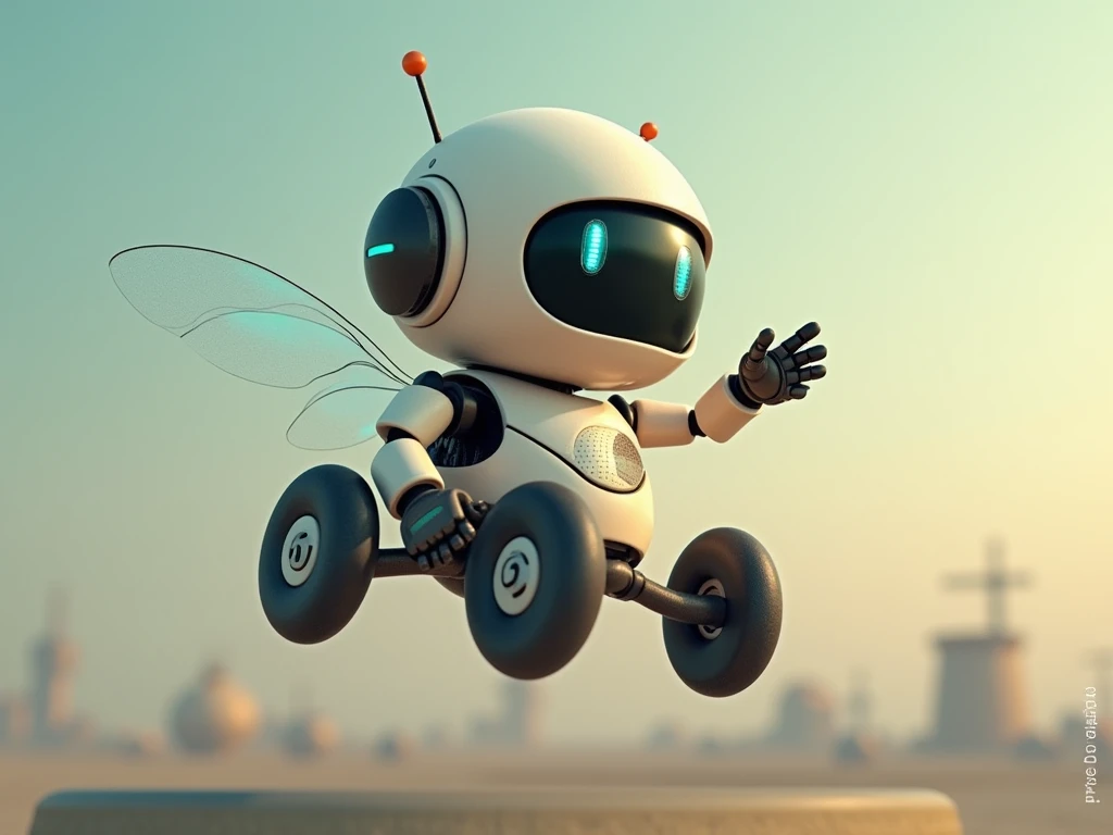 Little Robot, who can fly  ,   on a tender without a bottom and look ahead 
