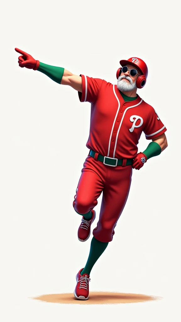 Baseball uniforms.
 Uniforms are RED COLOR in Christmas colors.
 Helmet and spikes are RED COLOR.
 Gloves red color.
 Undershirt green.
 Armguard green.
 Fat old man with gray hair. Fat old man. Fat.
 Goatee, mustache, fashionable.
 Both arms fat. Both arm...