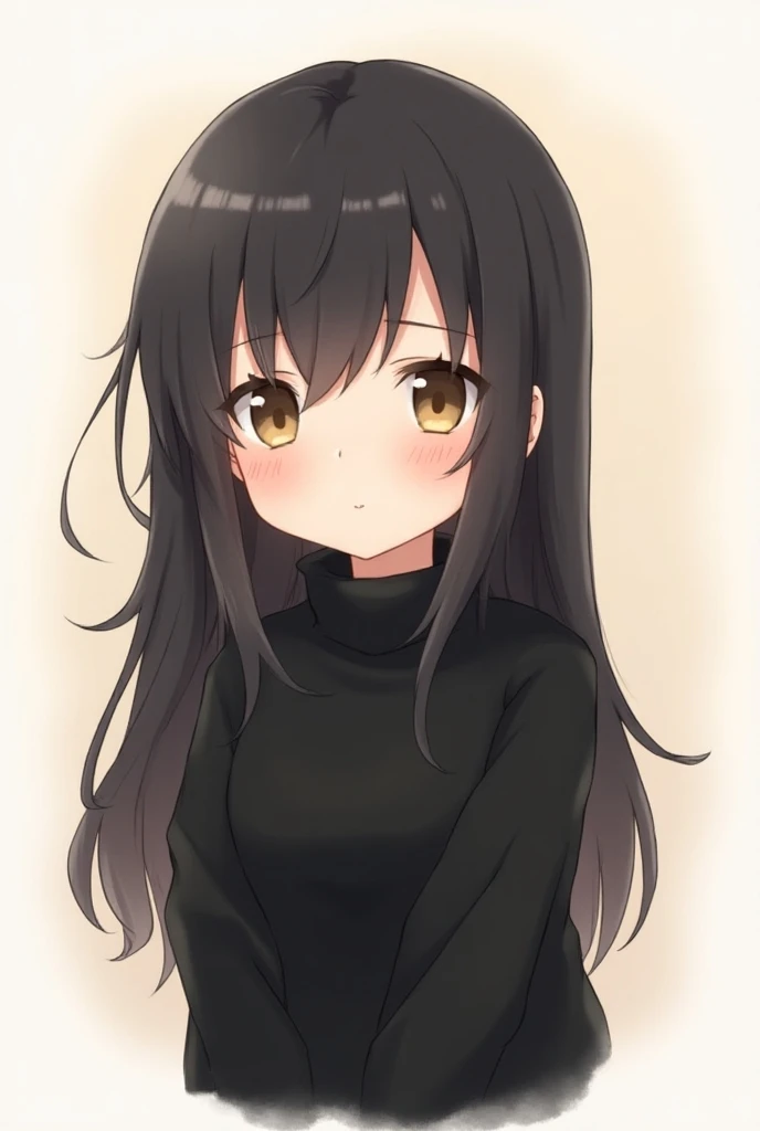 Female character chibi long black hair light brown eyes black sweater 