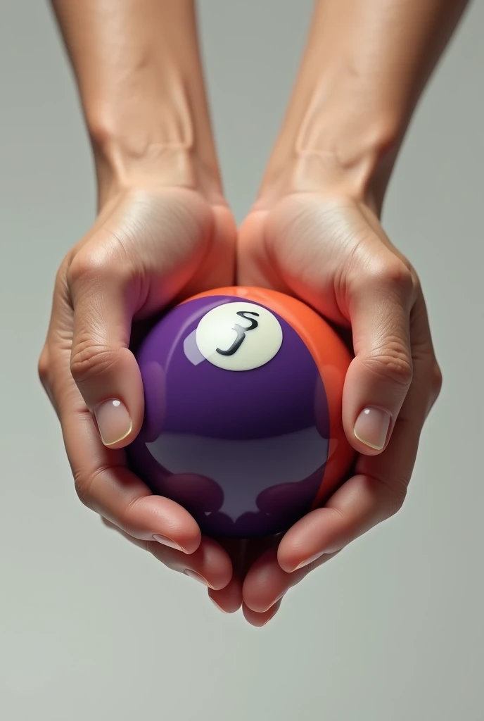 two human hands holding a pool ball